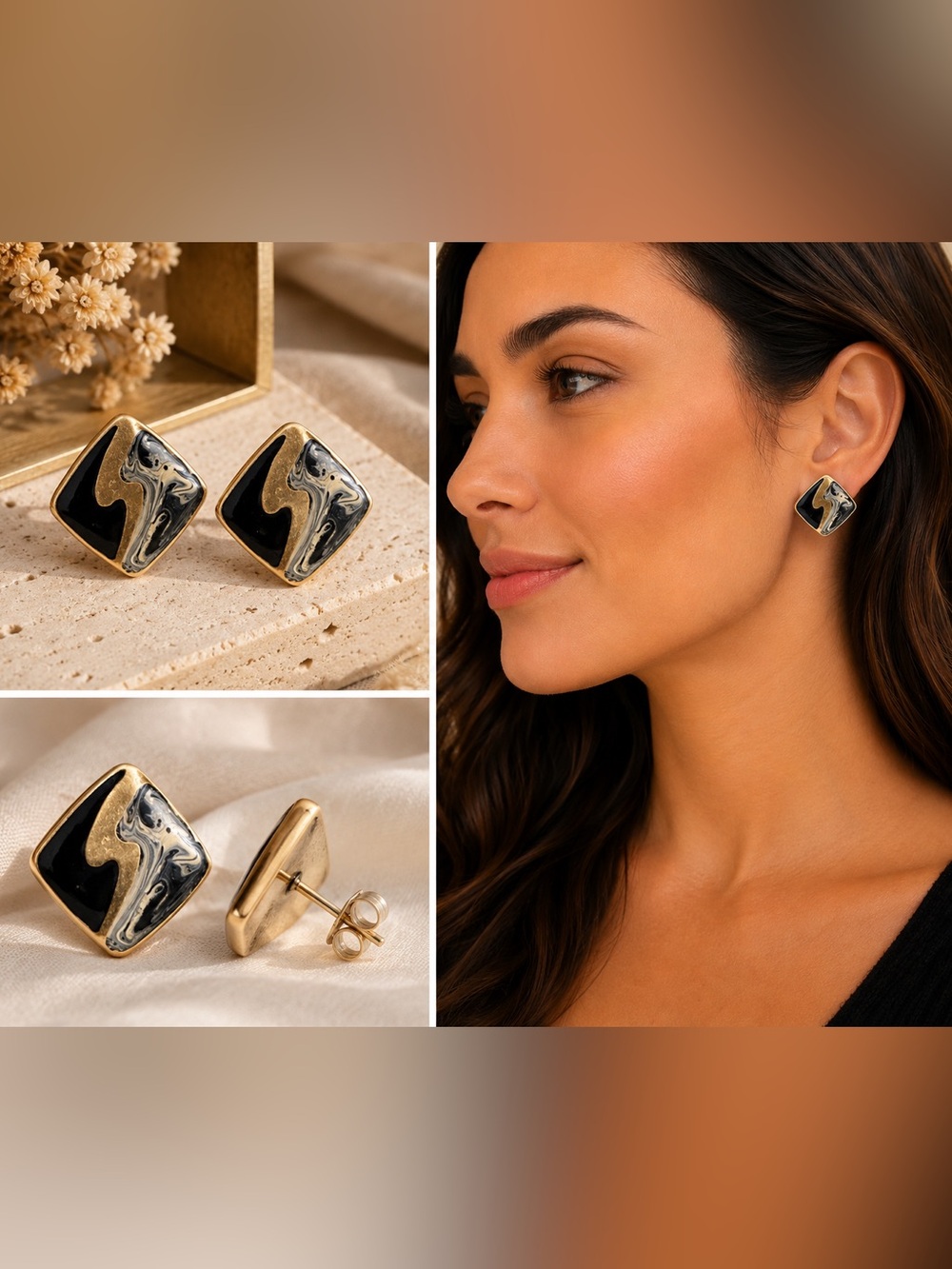 Chic Gold and Black Abstract Earrings